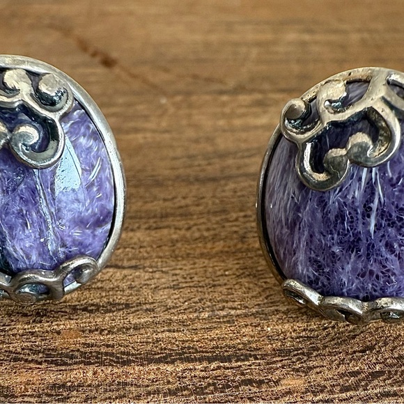 Charoite Gemstone and Sterling Silver Earrings - Picture 7 of 7
